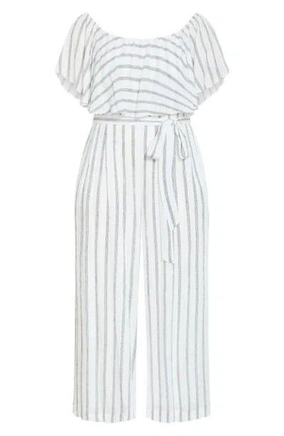 City Chic Emery Stripe Jumpsuit In White