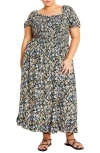 City Chic Emilee Floral Smocked Maxi Dress In Powder Petal