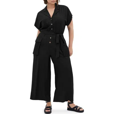 City Chic Emilie Belted Jumpsuit In Black