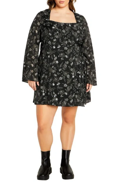 City Chic Emmie Floral Print Long Sleeve Minidress In Multi