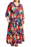 City Chic Endless Sun Floral Tiered Drawstring Waist Maxi Dress In Urban Bloom