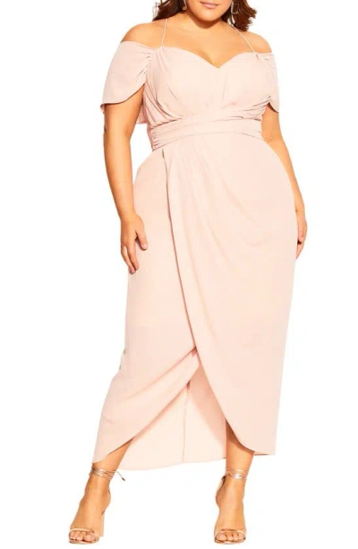 City Chic Entwine Cold Shoulder Dress In Ballet Pink