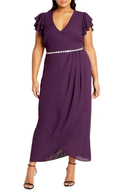 City Chic Enya Faux Wrap Dress In Spiced Plum
