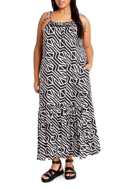 City Chic Erica Print Maxi Sundress In Black
