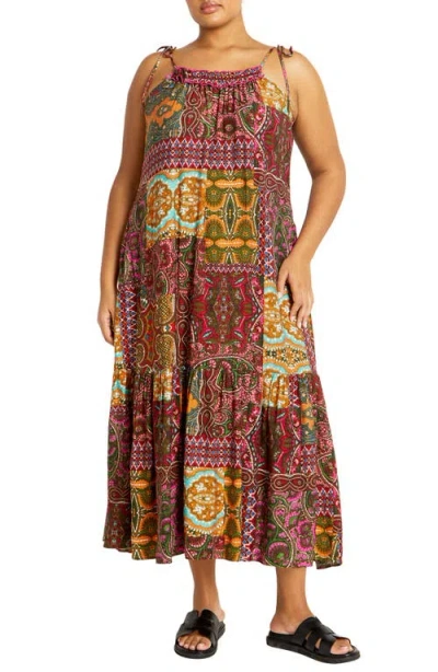 City Chic Erica Print Maxi Sundress In Kaleidoscope