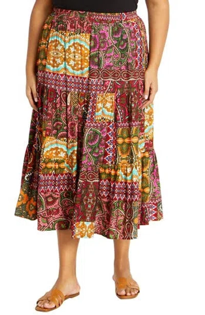 City Chic Erica Print Midi Skirt In Multi