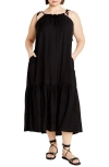 City Chic Erica Tiered Tie Strap High-low Dress In Black