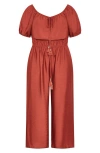 City Chic Erica Wide Leg Jumpsuit In Brown