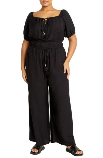 City Chic Erica Wide Leg Jumpsuit In Black