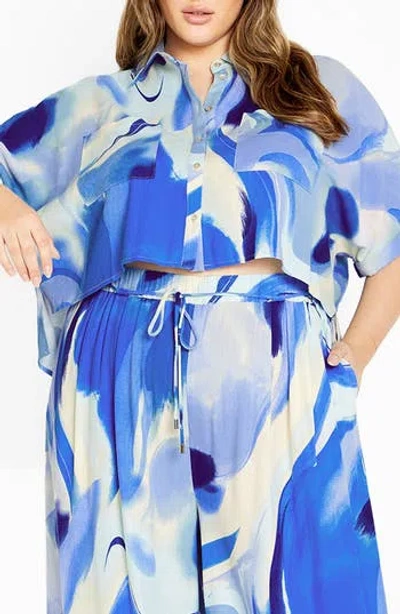 City Chic Esme Cropped Shirt In Blue