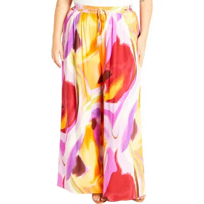 City Chic Esme Print Wide Leg Pants In Multi