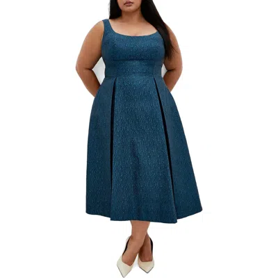 City Chic Estella Jacquard Midi Dress In Blue
