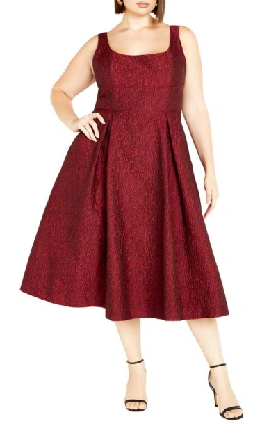 City Chic Estella Jacquard Midi Dress In Love Red