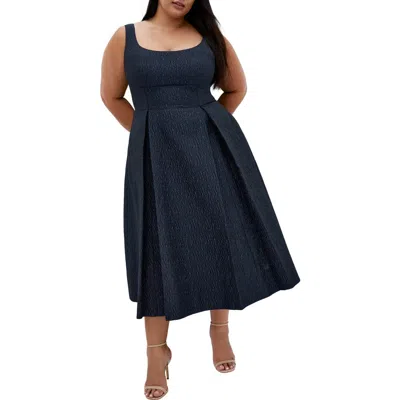 City Chic Estella Jacquard Midi Dress In Blue