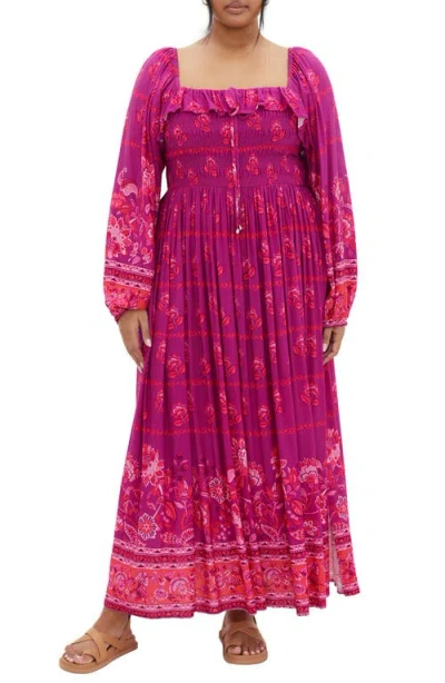 City Chic Estelle Print Long Sleeve Maxi Dress In Dreamy Border