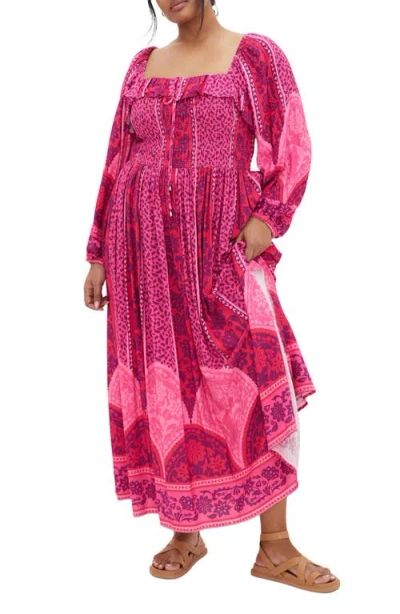 City Chic Estelle Print Long Sleeve Maxi Dress In Field Of Dreams