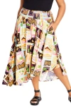 City Chic Eva Smocked Waist Asymmetric Skirt In Multi