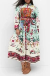 City Chic Ezra Mixed Print Long Sleeve Maxi Shirtdress In Hero Dreamscape