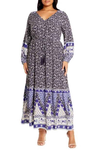 City Chic Faith Border Print Long Sleeve Maxi Dress In Eternal Border
