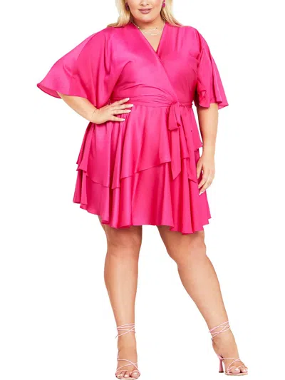City Chic Fallon Womens Faux Wrap Polyester Mini Dress In Pink