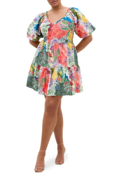 City Chic Fantasy Amalfi Print Tiered Minidress In Multi
