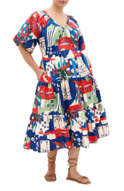 City Chic Fantasy Print Flared Midi Dress In Multi