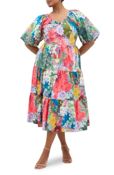 City Chic Fantasy Print Flared Midi Dress In Multi