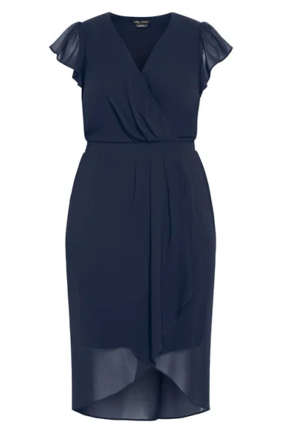 City Chic Faux Wrap Sheath Dress In Blue