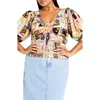City Chic Faye Puff Sleeve Top In Multi