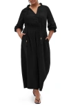 City Chic Faye Tie Neck Wide Leg Jumpsuit In Black