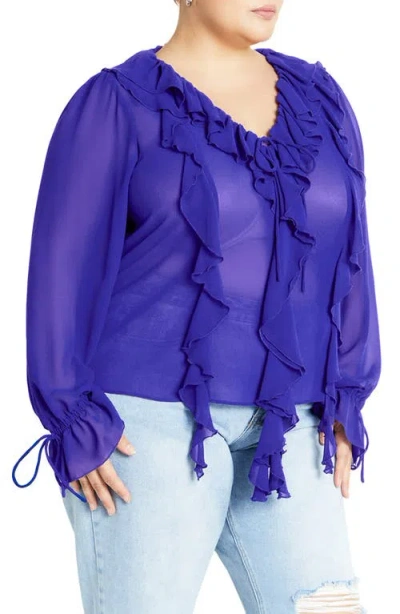 City Chic Felix Ruffle Long Sleeve Tiered Dress In Cobalt