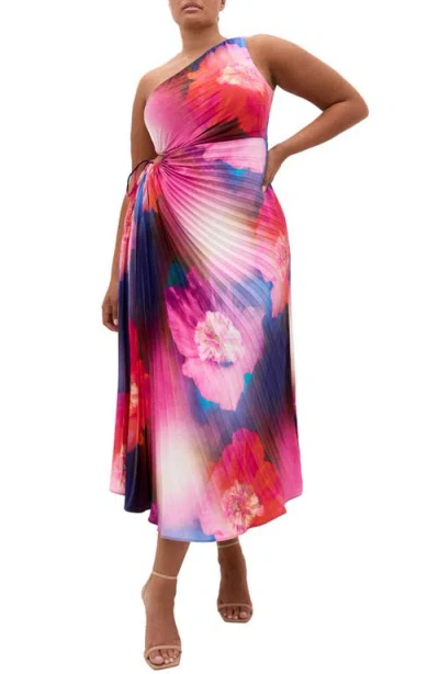 City Chic Firework Floral Print Pleated Dress In Multi