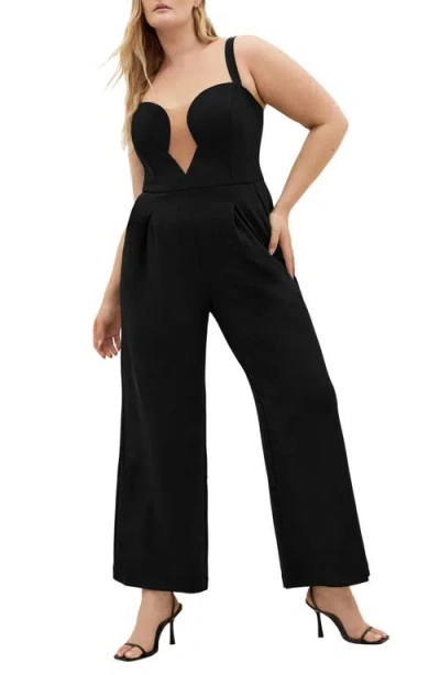 City Chic Flaunt It Wide Leg Jumpsuit In Black