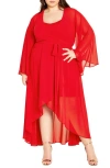 City Chic Fleetwood Long Sleeve Chiffon Wrap Dress In Red