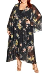 City Chic Fleetwood Print Wrap Maxi Dress In Black