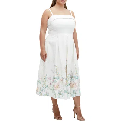 City Chic Fleur Linen Blend Sundress In White