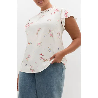 City Chic Fleur Print Woven Shirt In White