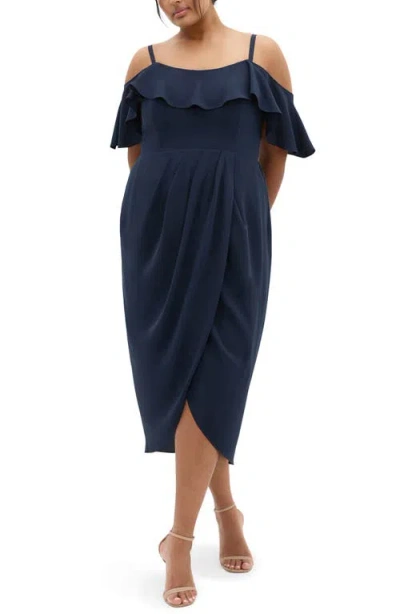 City Chic Flirtation Ruffle Off The Shoulder Cocktail Dress