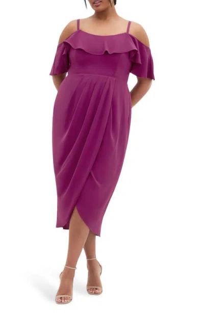 City Chic Flirtation Ruffle Off The Shoulder Cocktail Dress In Pink