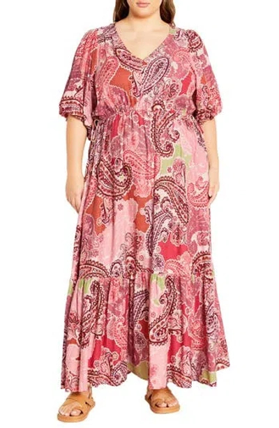 City Chic Flirtini Floral Print Maxi Dress In Pink