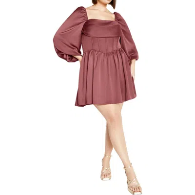 City Chic Flirty Corset Satin Dress In Pink