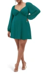 City Chic Flirty Flounce Long Sleeve Minidress In Deep Teal