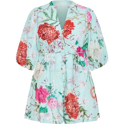 City Chic Flora Print Cotton Minidress In Neutral