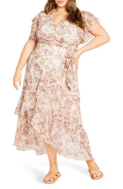 City Chic Floral Print Faux Wrap Dress In Animal Print
