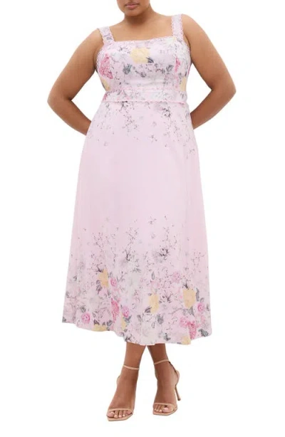 City Chic Floral Print Maxi Sundress In Pink