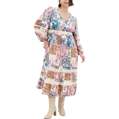 City Chic Florence Floral Long Sleeve Tiered Midi Dress In Whimsical