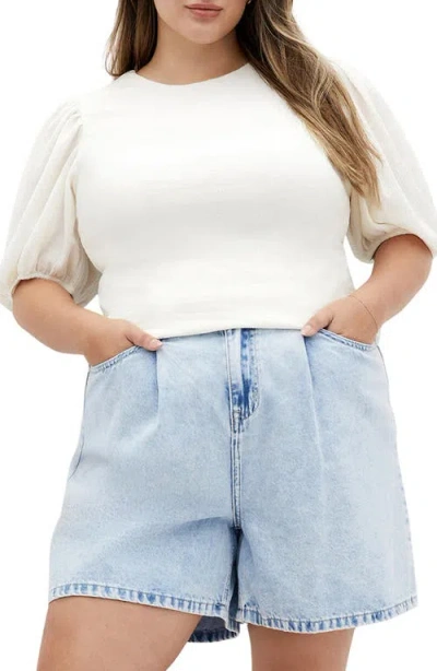 City Chic Florentine Balloon Sleeve Top In Cream