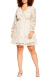 City Chic Fly Away Long Sleeve Lace Faux Wrap Dress