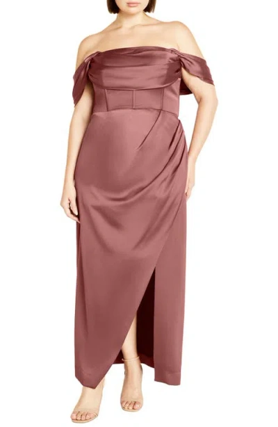 City Chic Forbidden Love Off The Shoulder Dress In Rose