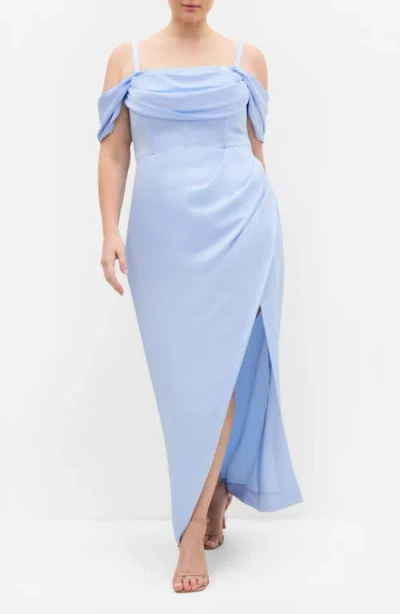 City Chic Forbidden Love Off The Shoulder Maxi Dress In Blue